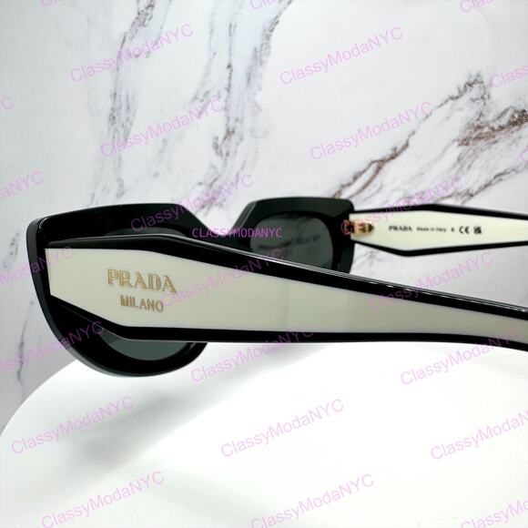 New PRADA Sunglasses Black White Talc Gold Symbole Oval Cat Eye Womens main image 13